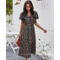 2021 Newest Spring And Summer Fashion Casual Retro Print dress Sexy Short Sleeved One Piece Long Skirt Women